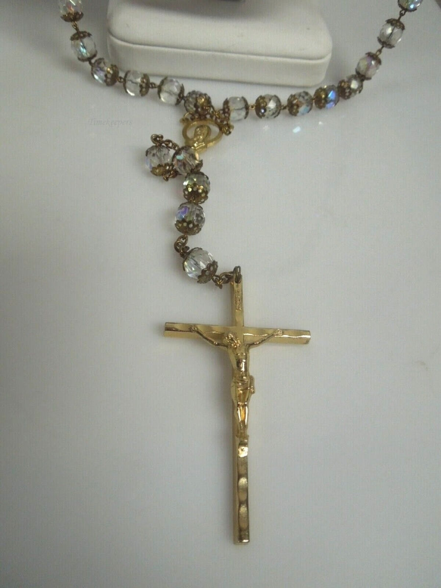 r357 Gold Plated Rosary Beads Necklace Cross Jesus Crucifix Virgin Mary Pendant Chain