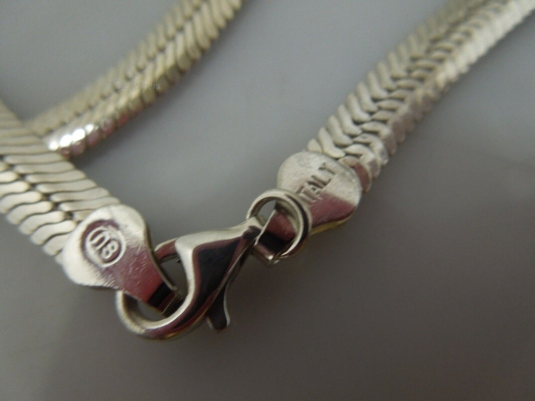 r463 Sterling Silver Herringbone Chain and leaf shaped reversible Pendant Signed Made In Italy 21"