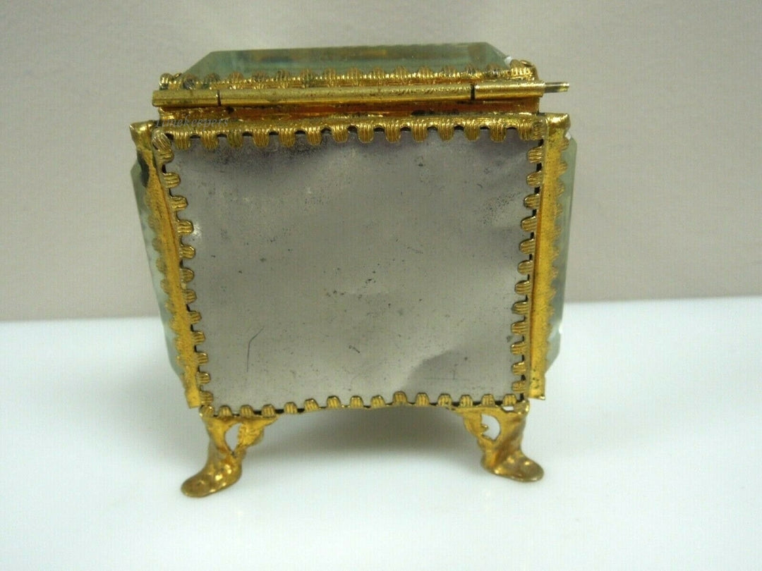 q887 Antique French Beveled Glass Brass miniature Jewelry Box/ Pocket Watch holder/ or Vitrine Display Case  (**Pocket Watch Not Included**)