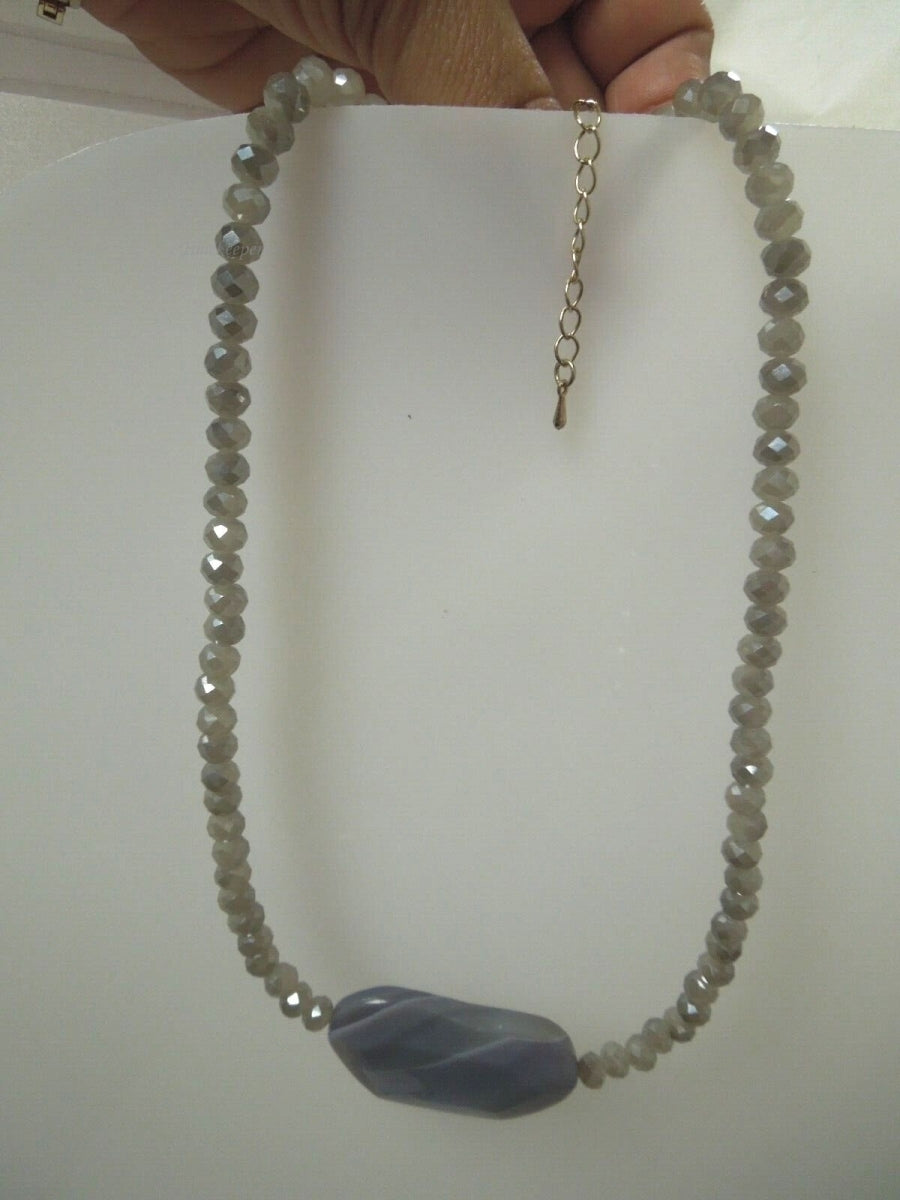 s027 Very Pretty Quartz Beaded Necklace 16"