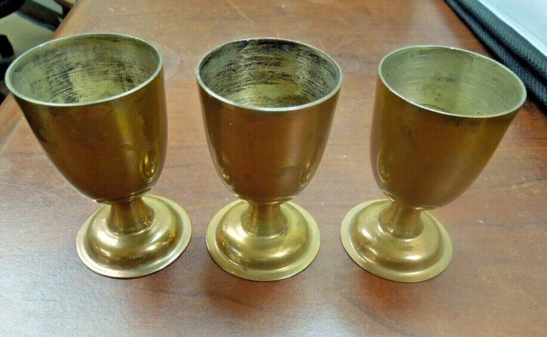 r320 Vintage Brass Mini Wine 2.75 Inch Goblets Lot Of 3