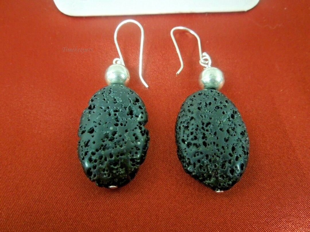 q780 Unique Black Lava Volcano Rock Sterling Silver Statement Necklace and Earrings Jewelry Set