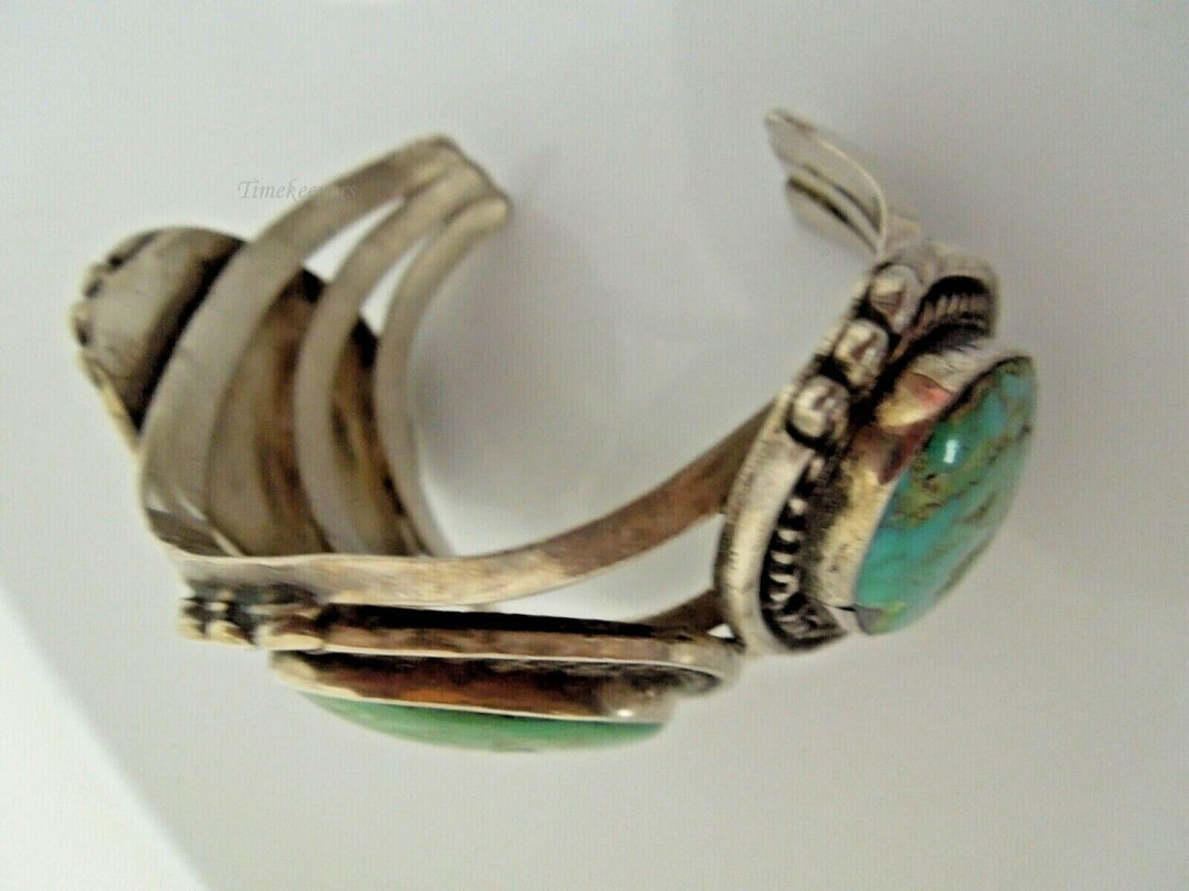 r987 Very Early Sterling Silver and Turquoise Fred Harvey Style cuff bracelet.