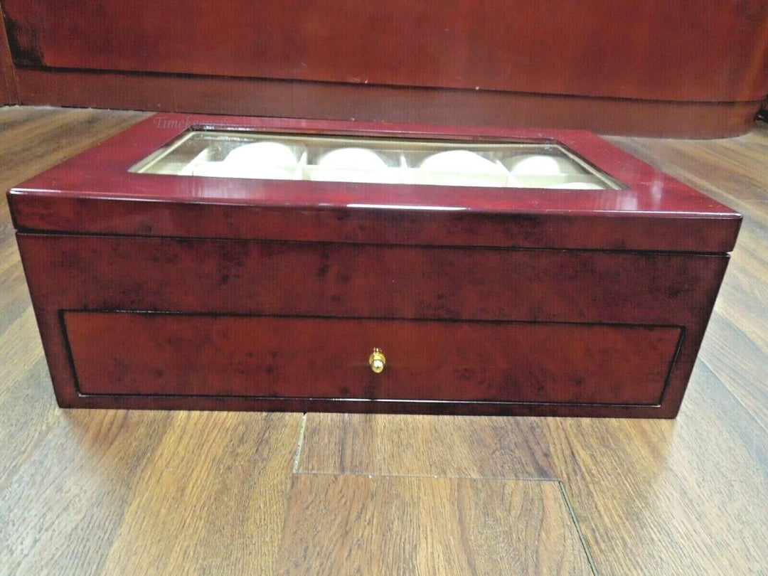 r345 Red Luxury Wooden Watch Box for 24 Watches/Bracelets, Rings W/ Hand Made Pillows