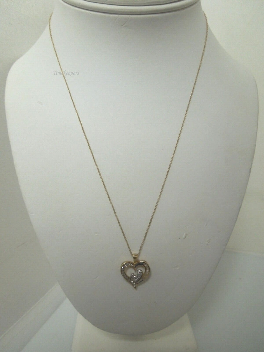 r521 10kt White Yellow Gold Mother and Baby Heart Pendant Chain Necklace Signed 20"