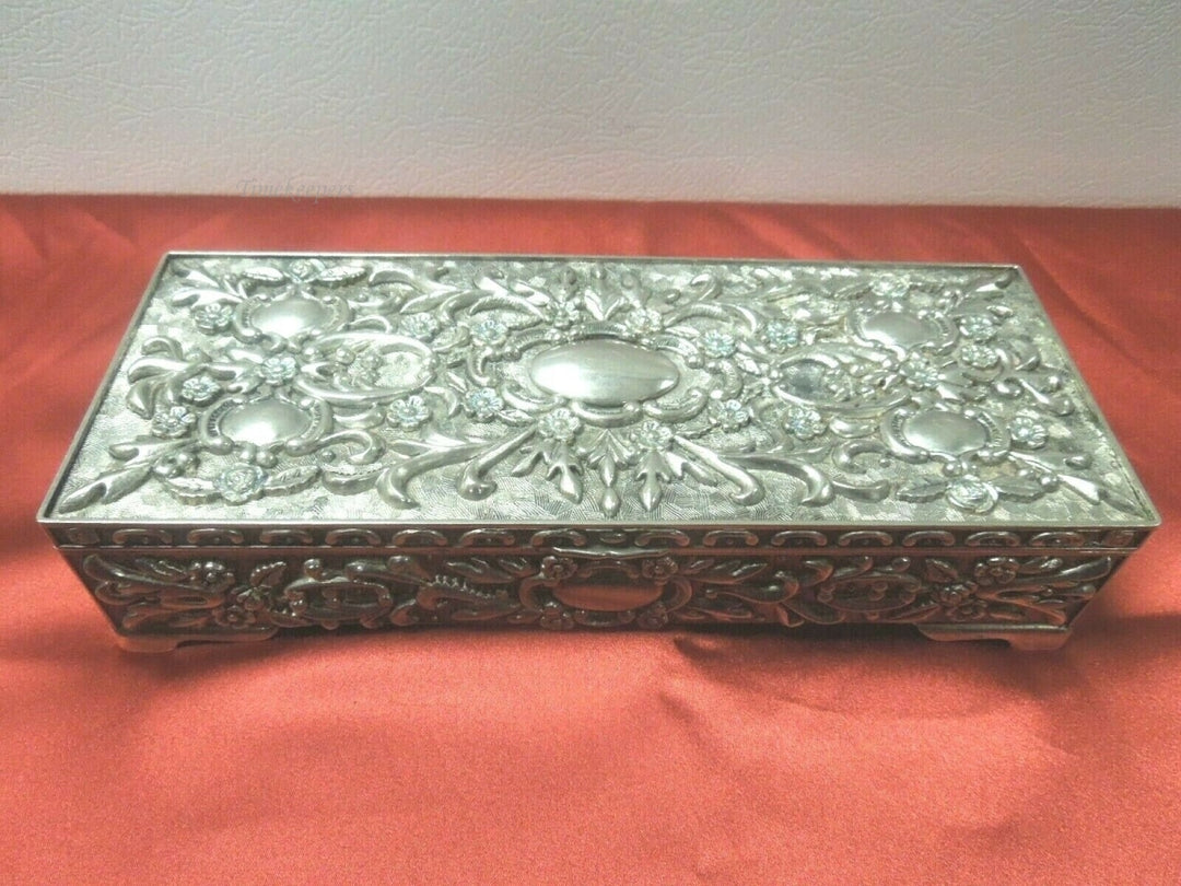 q692 Silver Plate Rectangular Jewelry Box Lined with mirror 9"X 3 3/4" X 2"