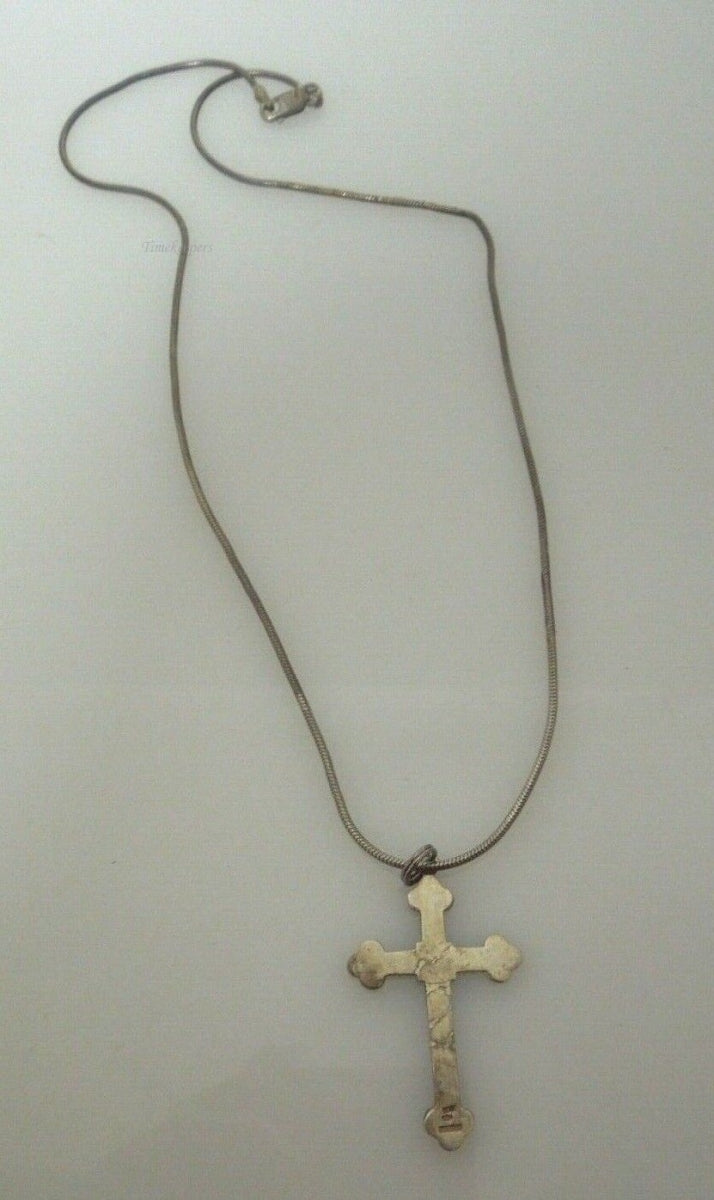 r723 Vintage Sterling Silver 925 Religious Antique Cross Pendant Necklace Signed