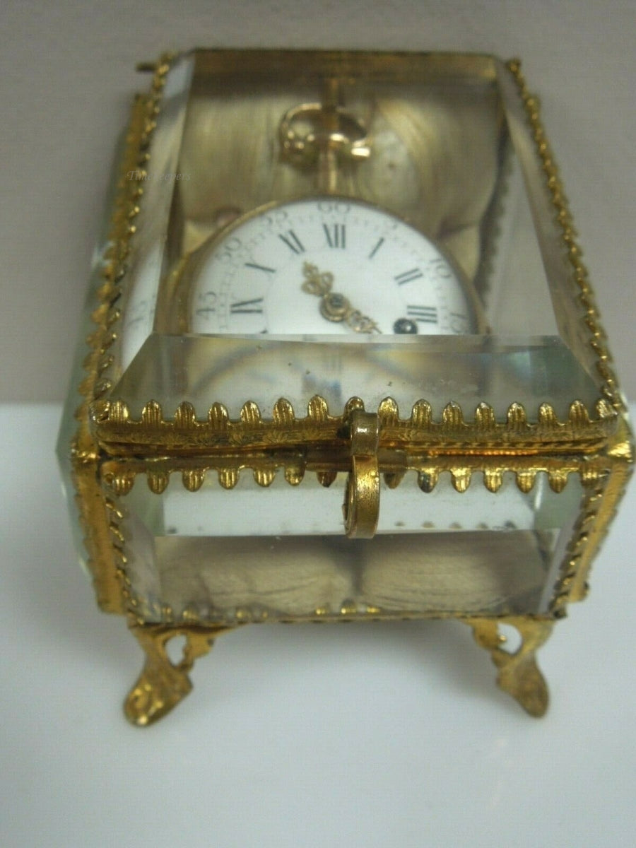 q887 Antique French Beveled Glass Brass miniature Jewelry Box/ Pocket Watch holder/ or Vitrine Display Case  (**Pocket Watch Not Included**)