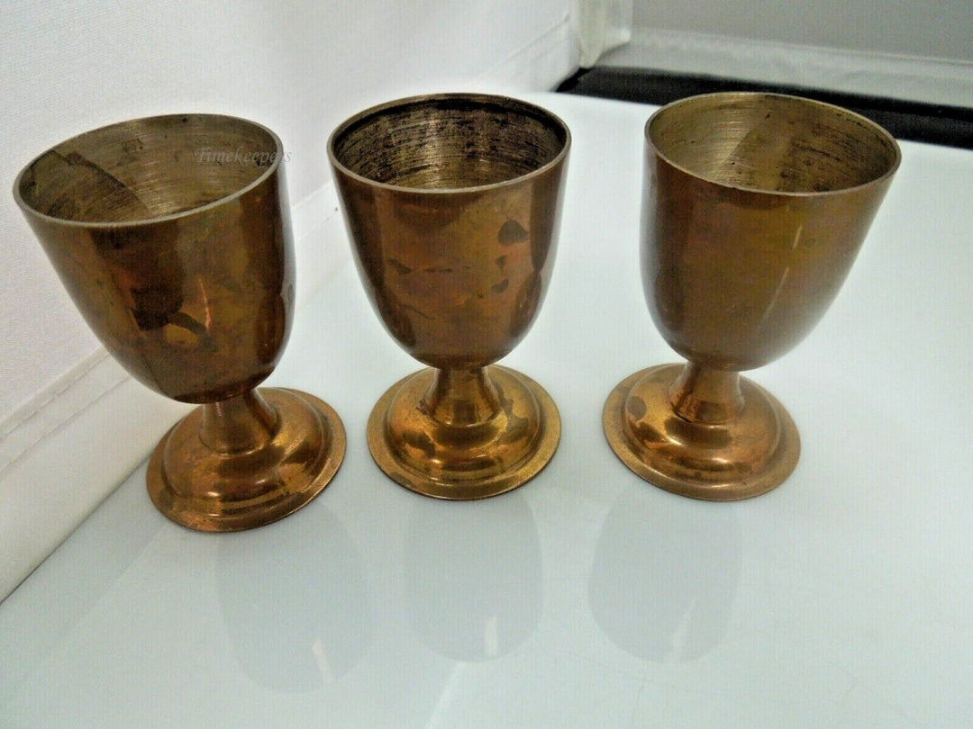 r320 Vintage Brass Mini Wine 2.75 Inch Goblets Lot Of 3