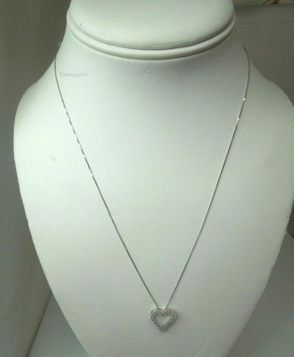 q628 14kt White Gold Diamond .15 cts Box Chain 18" Signed