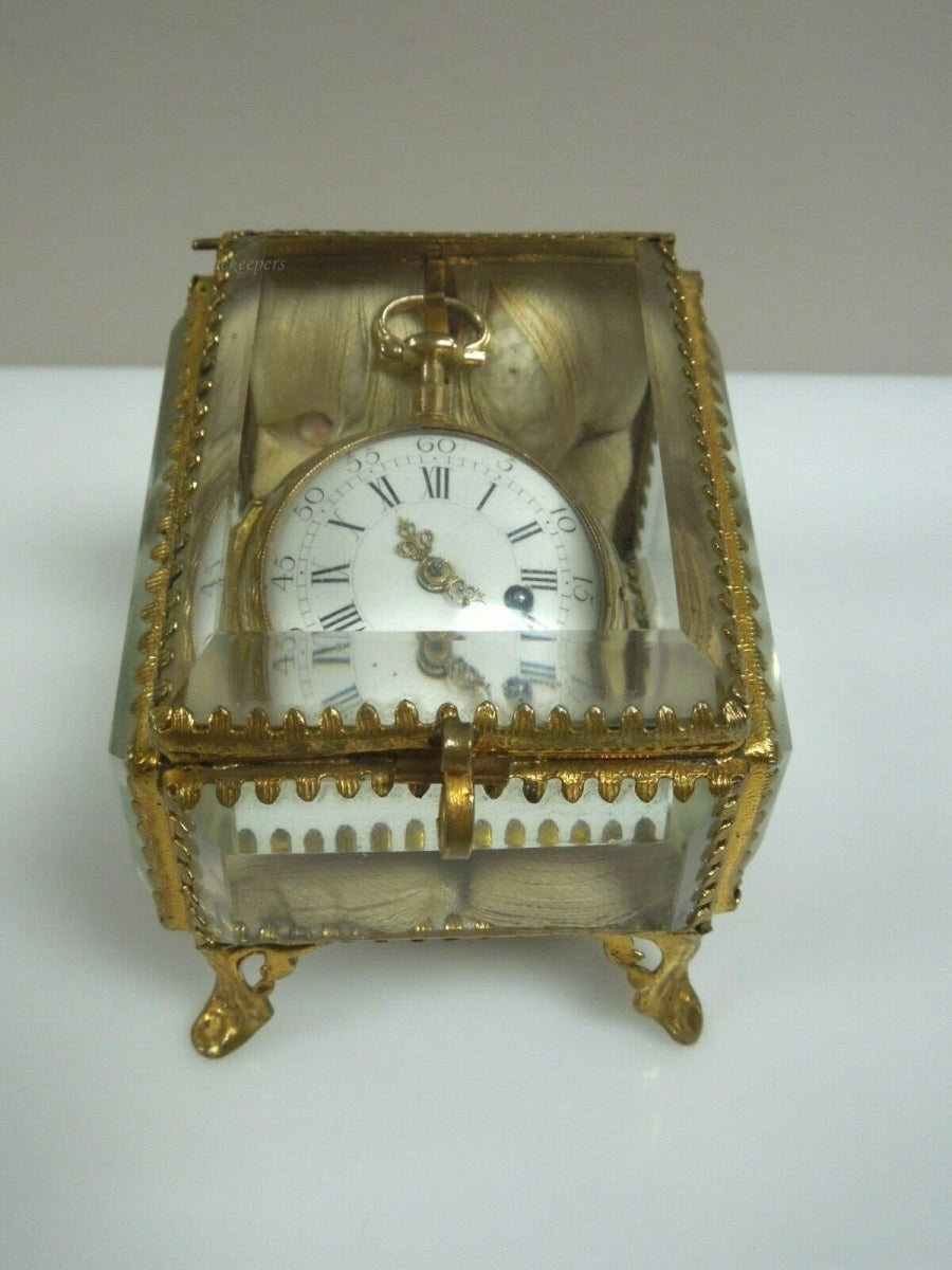 q887 Antique French Beveled Glass Brass miniature Jewelry Box/ Pocket Watch holder/ or Vitrine Display Case  (**Pocket Watch Not Included**)