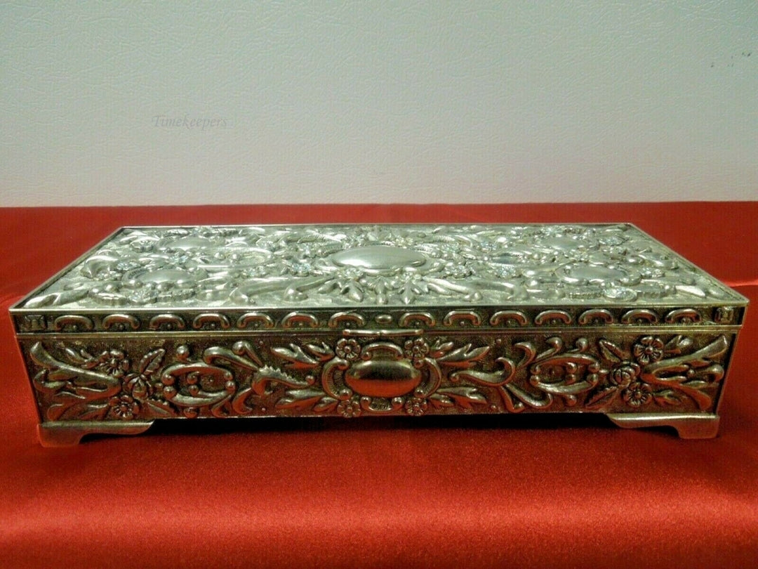 q692 Silver Plate Rectangular Jewelry Box Lined with mirror 9"X 3 3/4" X 2"