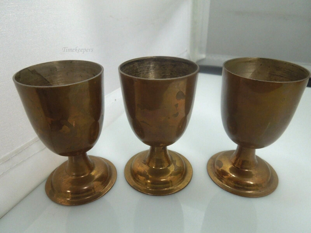 r320 Vintage Brass Mini Wine 2.75 Inch Goblets Lot Of 3