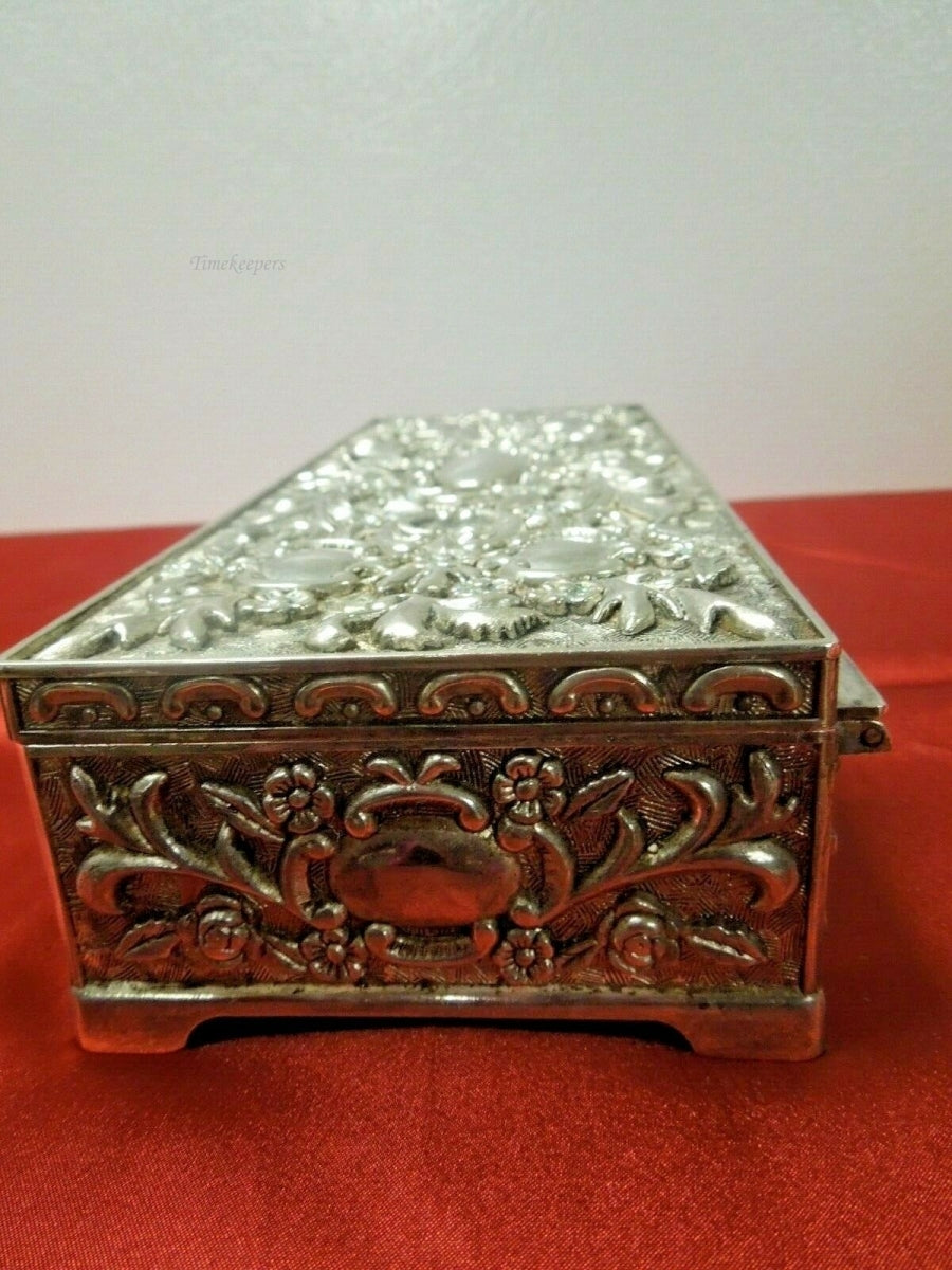 q692 Silver Plate Rectangular Jewelry Box Lined with mirror 9"X 3 3/4" X 2"