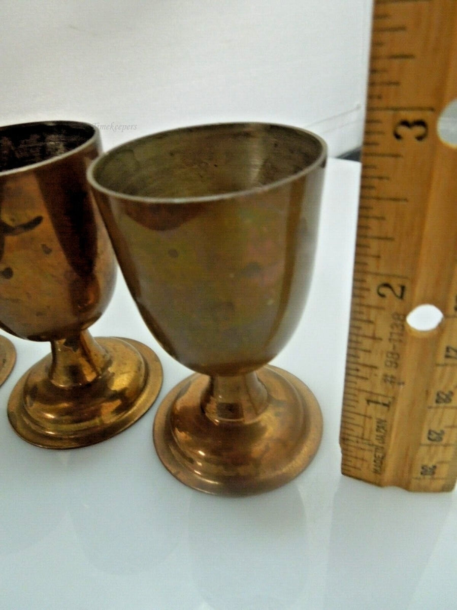 r320 Vintage Brass Mini Wine 2.75 Inch Goblets Lot Of 3