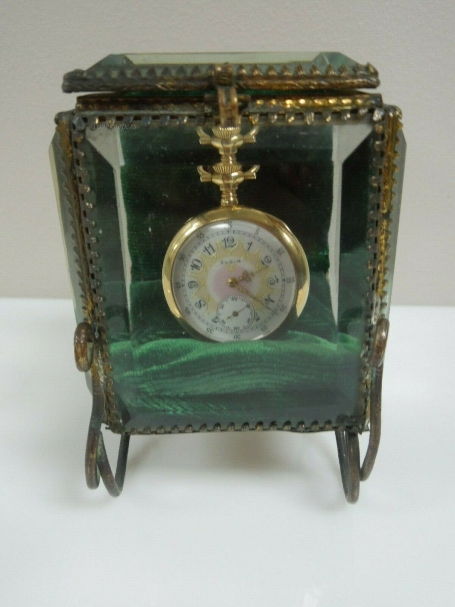 q888 Antique French Beveled Glass miniature Jewelry Box/ Pocket Watch holder/ or Vitrine Display Case (**Pocket Watch Not Included**)