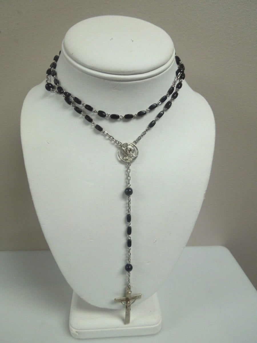 r358 Rosary Beads Necklace Cross Jesus Crucifix Virgin Mary Pendant Chain