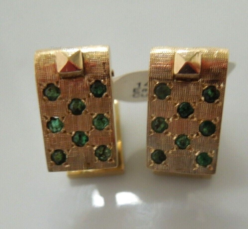 r520 (14kt) Yellow Gold Emerald Cufflinks Signed 14.7g