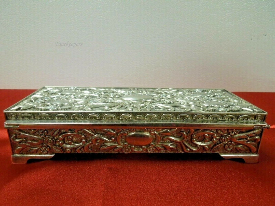 q692 Silver Plate Rectangular Jewelry Box Lined with mirror 9"X 3 3/4" X 2"