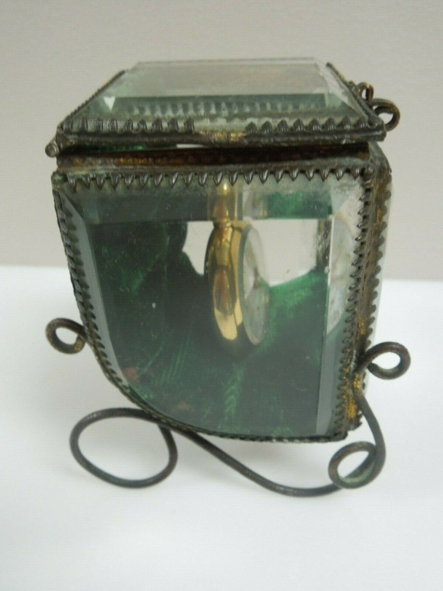 q888 Antique French Beveled Glass miniature Jewelry Box/ Pocket Watch holder/ or Vitrine Display Case (**Pocket Watch Not Included**)