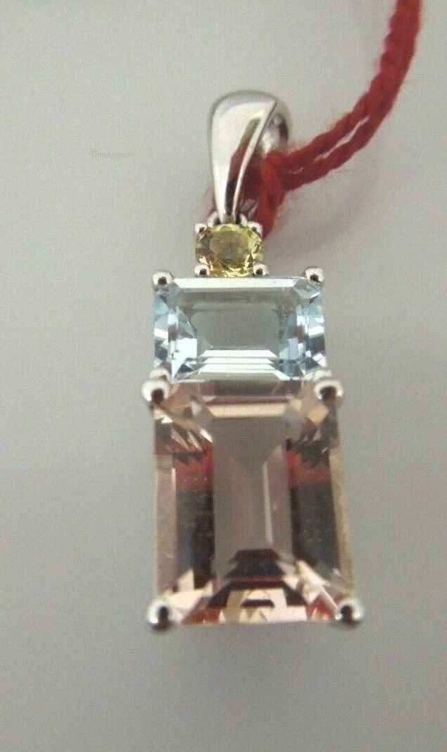 r959 10kt White Gold Pastel Pink blue yellow rhinestone pendant signed 