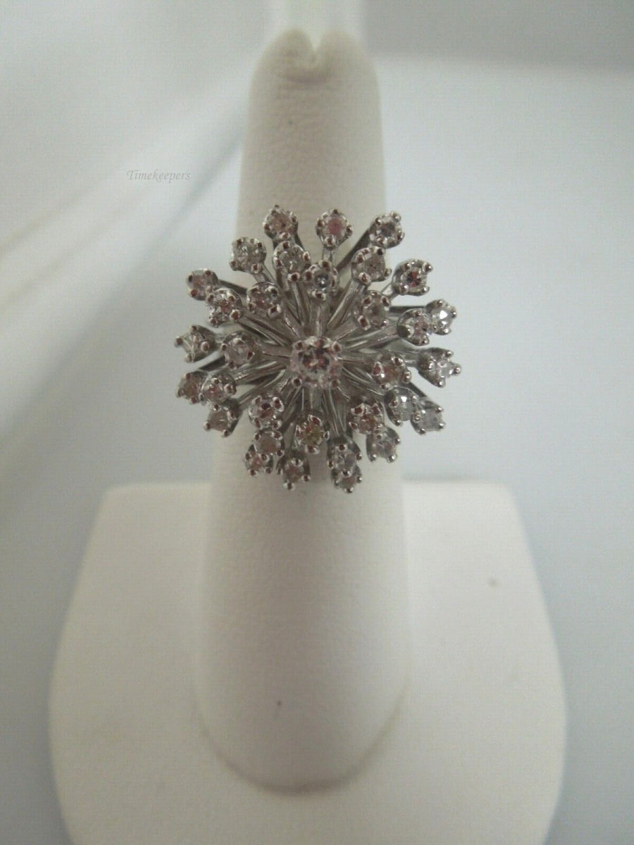 r569 14kt White Gold D-.45 cts Starburst Ring Size 6(USA)Signed 10.9g