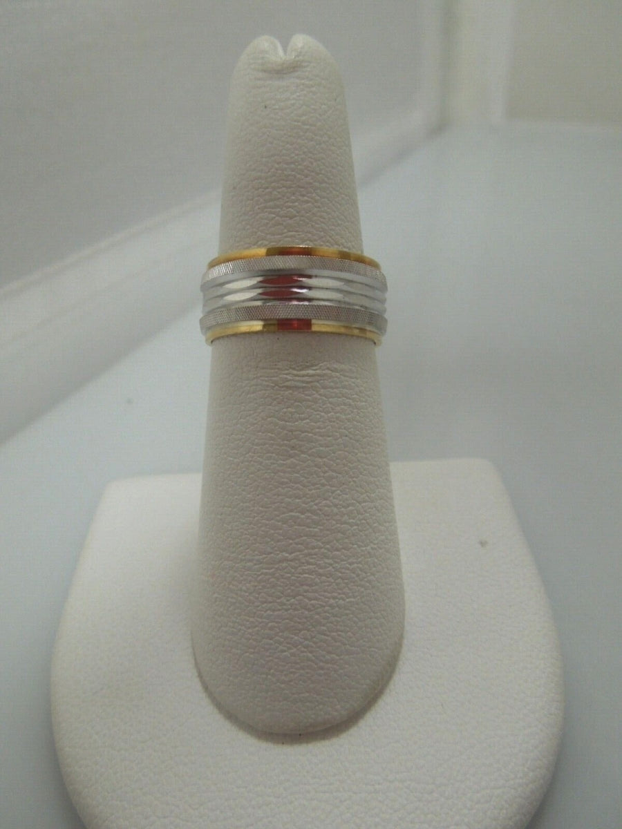 r497 Keepsake (14kt) White Yellow Gold Etched Wedding Band Size 6.5(USA) Signed