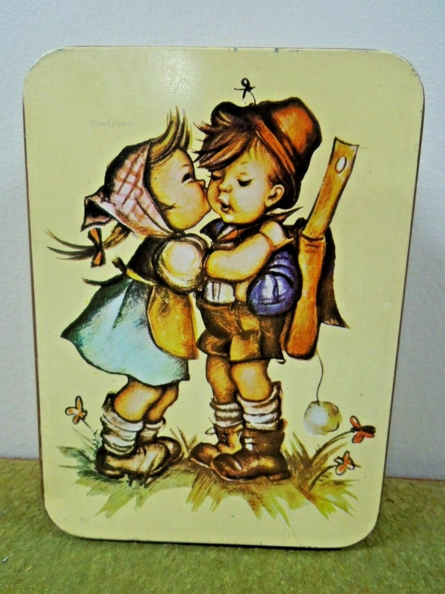 q784 Vintage Made In Hong Kong Giftco Inc. Small Square Hummel Tin Kitschy Decor