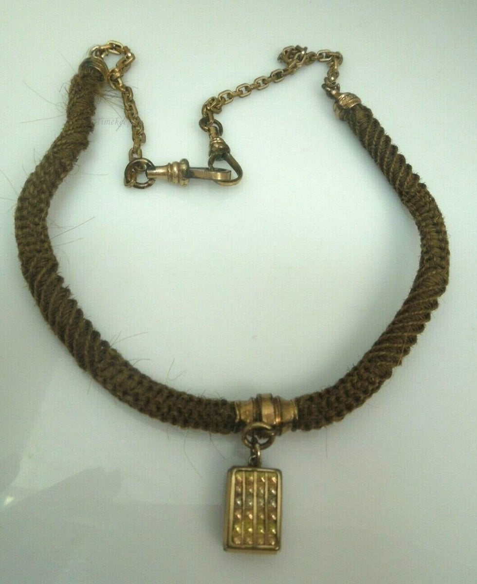 q814 Victorian Era Woven Hair Chain Necklace with Gold Filled Pendant and Clasp