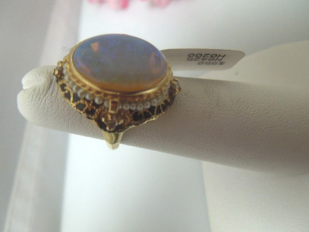 r798 Antique Victorian 14k Yellow Gold Opal & Seed Pearl Halo Filigree Ring Size 3.25(USA) Child Ring Signed 8g