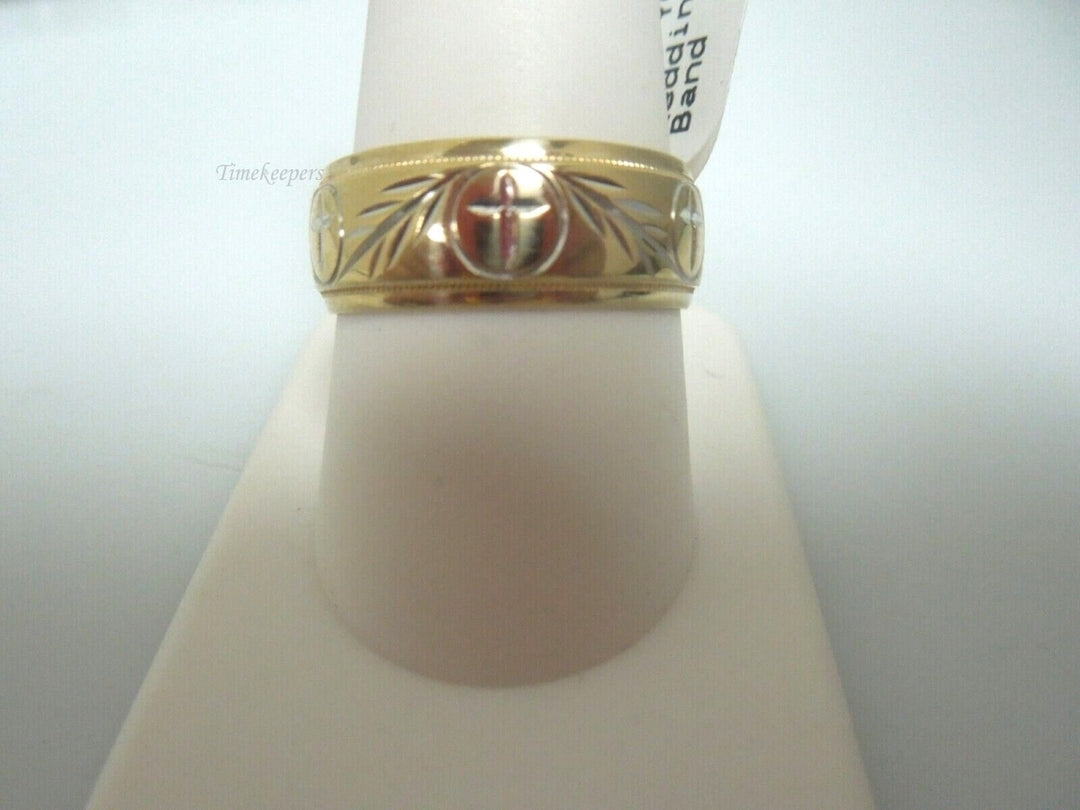 s058 Men's Christian Leaf and Cross Wedding Band 14k Yellow Gold 