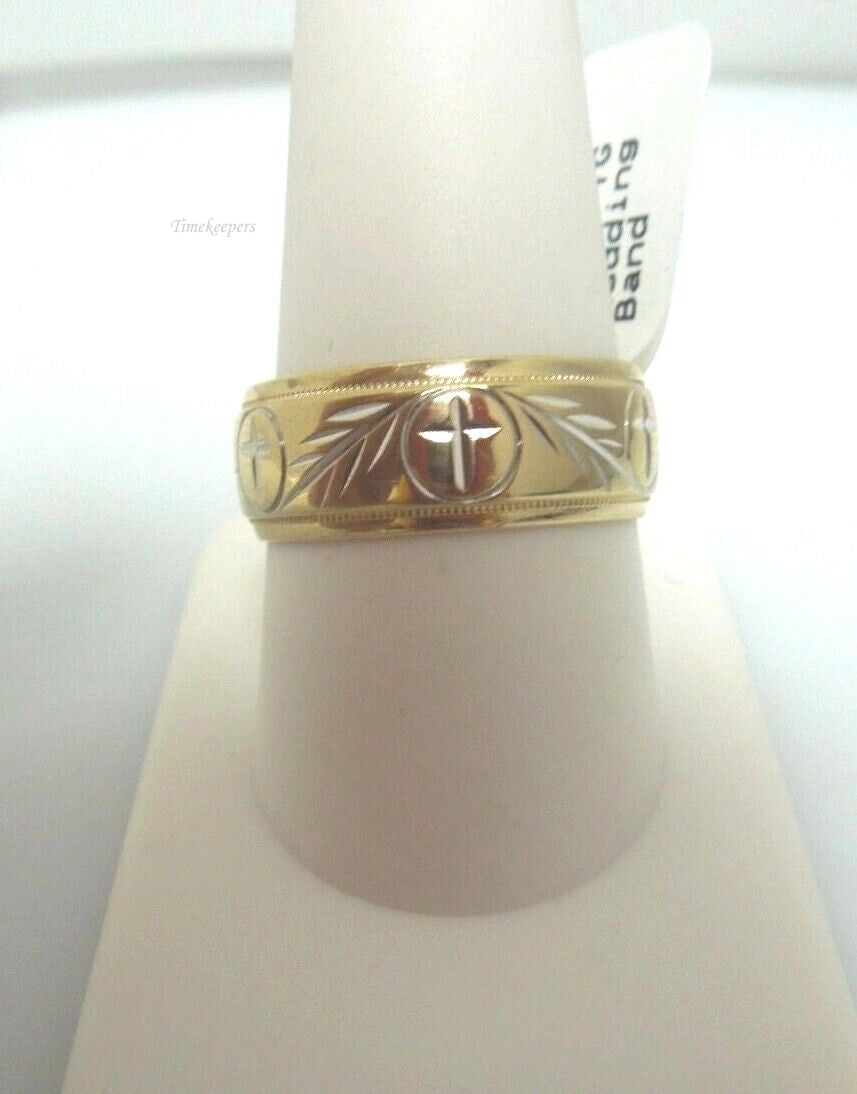 s058 Men's Christian Leaf and Cross Wedding Band 14k Yellow Gold 