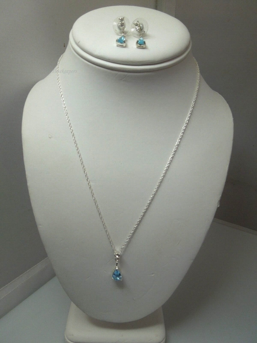 r360 Silver-tone Blue Topaz Pendant Wave Chain and matching Earrings Set