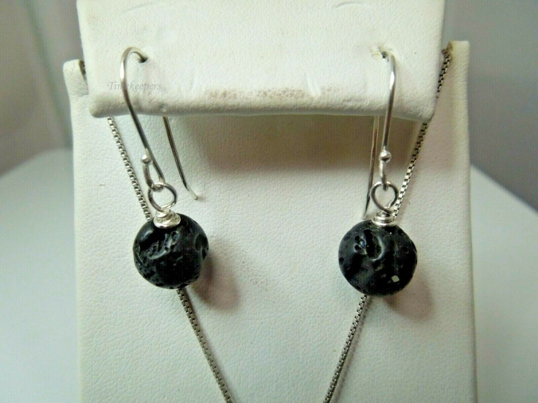 q781 Unique Black Lava Volcano Rock Sterling Silver Statement Necklace and Earrings Jewelry Set