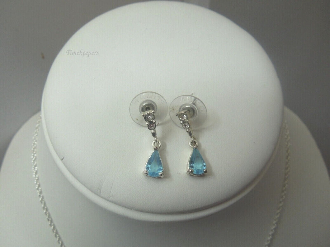 r360 Silver-tone Blue Topaz Pendant Wave Chain and matching Earrings Set