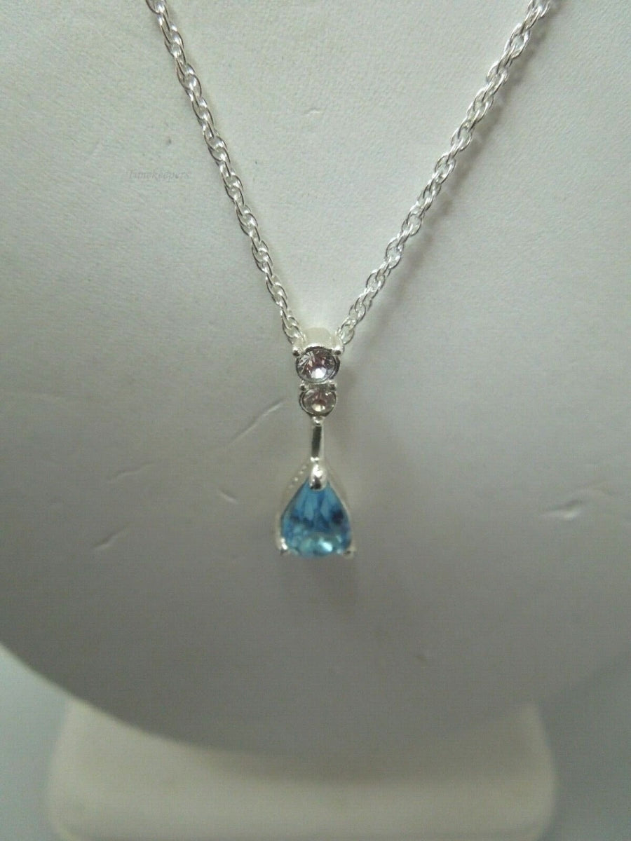 r360 Silver-tone Blue Topaz Pendant Wave Chain and matching Earrings Set