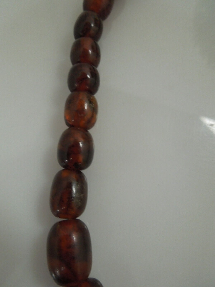 r597 Vintage Honey Amber Glass Graduated Beads Big Chunky Necklace 28"