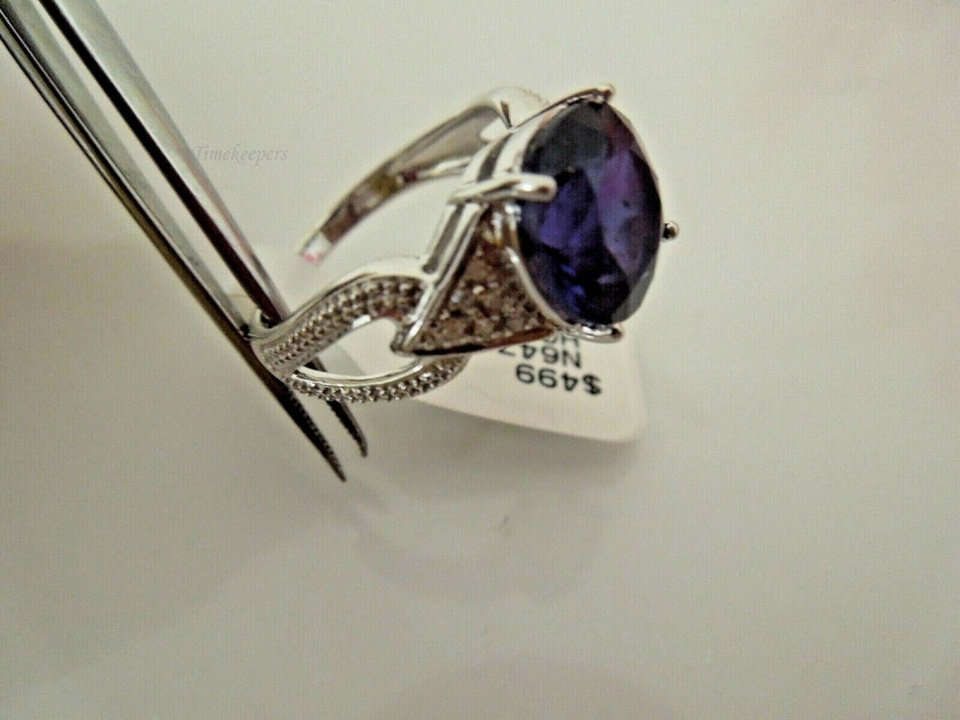 r936 14kt White Gold Diamond .025 cts Purple Stone Ring Size 6.25(USA) Signed 5g