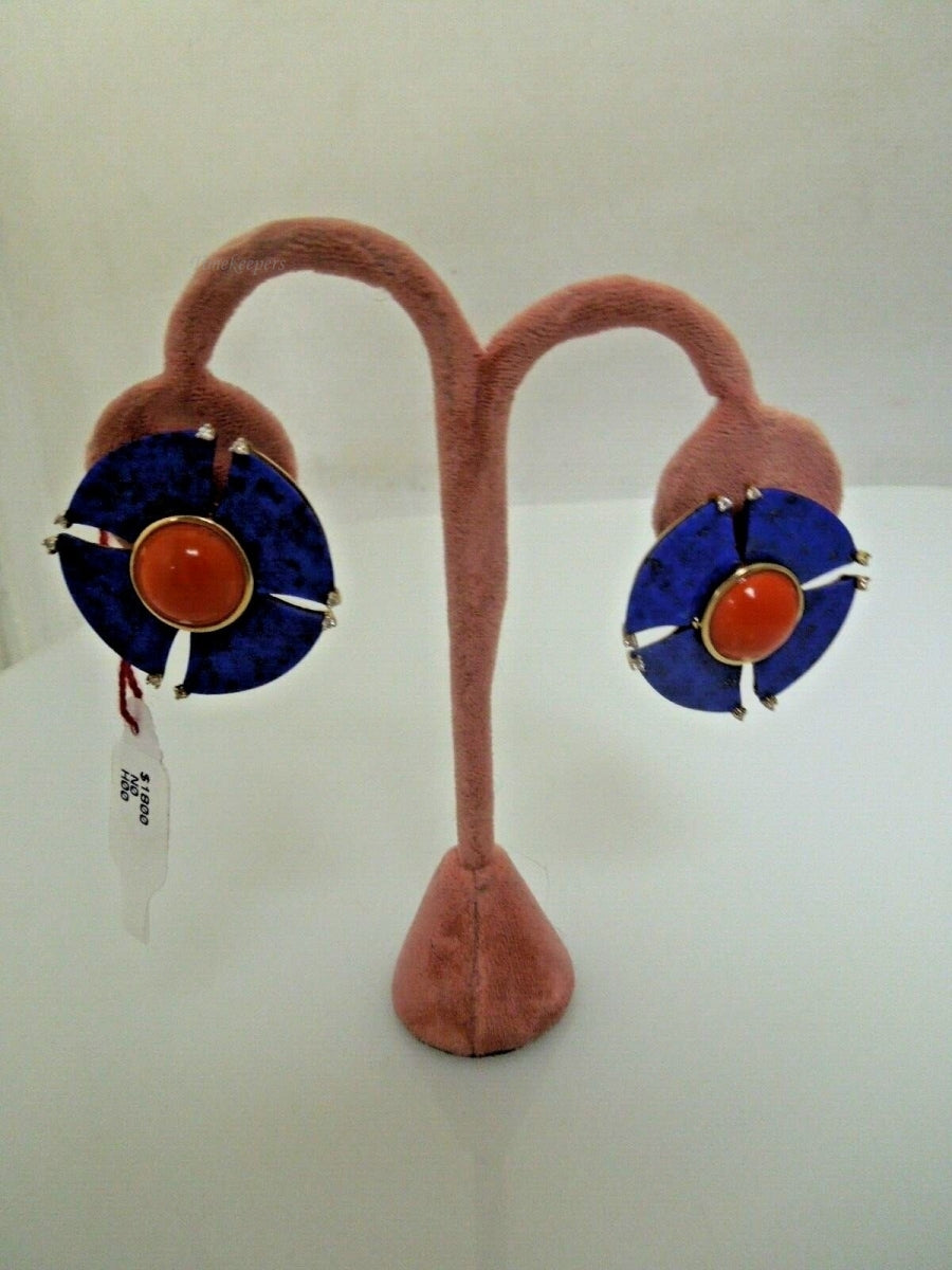 r711 18kt Yellow Gold Lapis Lazuli, Coral & Diamond Earrings