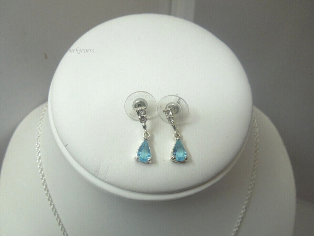 r360 Silver-tone Blue Topaz Pendant Wave Chain and matching Earrings Set