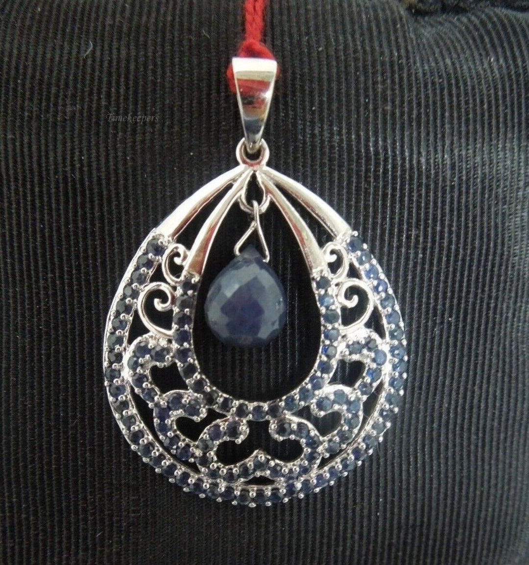 r961 10kt White Gold Blue Spinel Pendant Signed