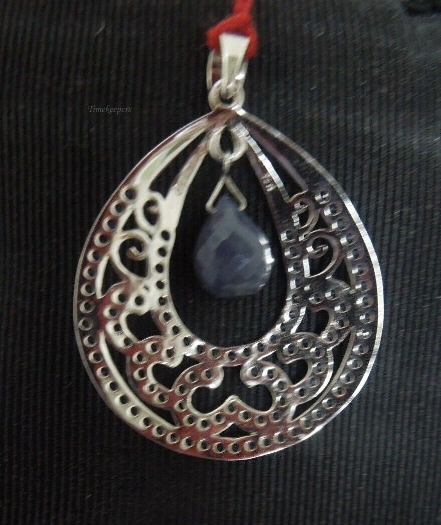 r961 10kt White Gold Blue Spinel Pendant Signed