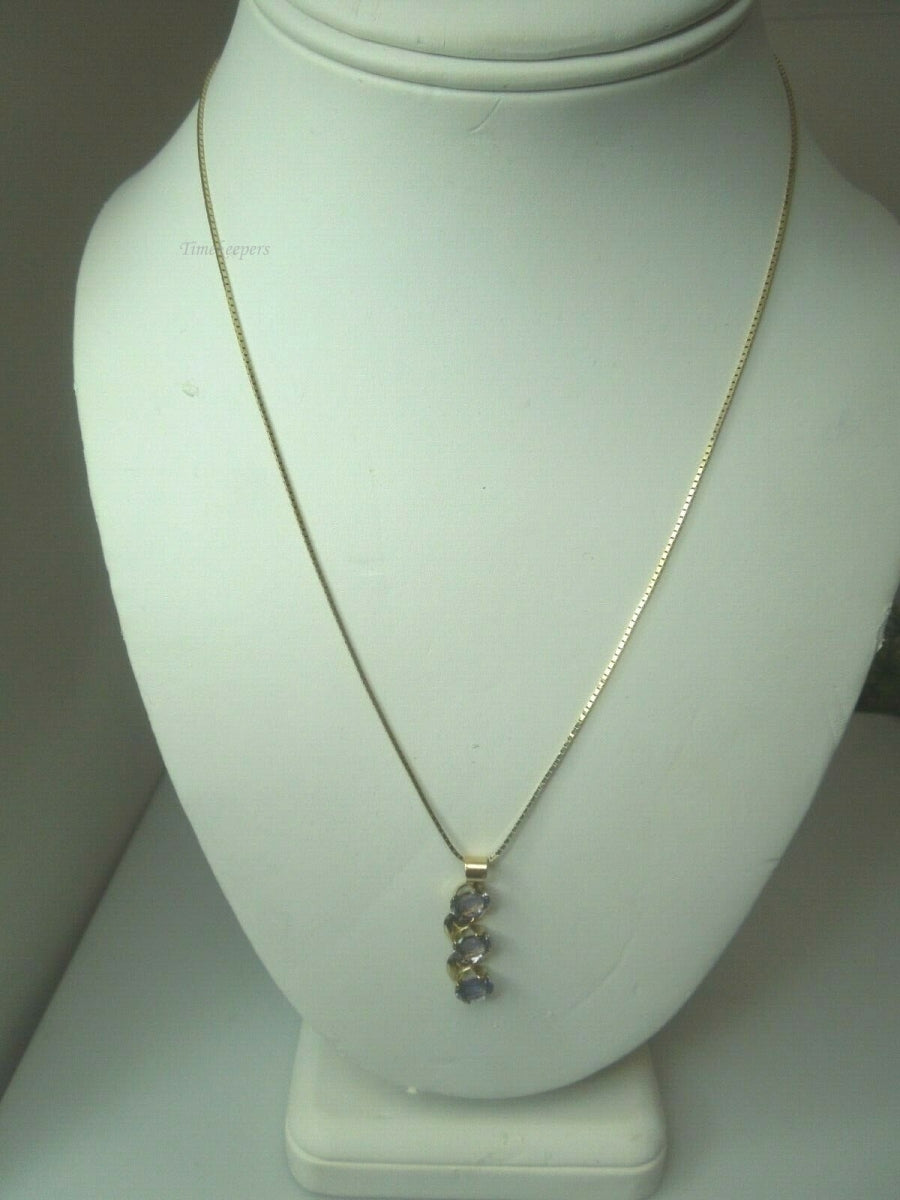 q652 14kt Yellow Gold 18" Box Chain 3 Purple Stone Pendant Necklace Chain