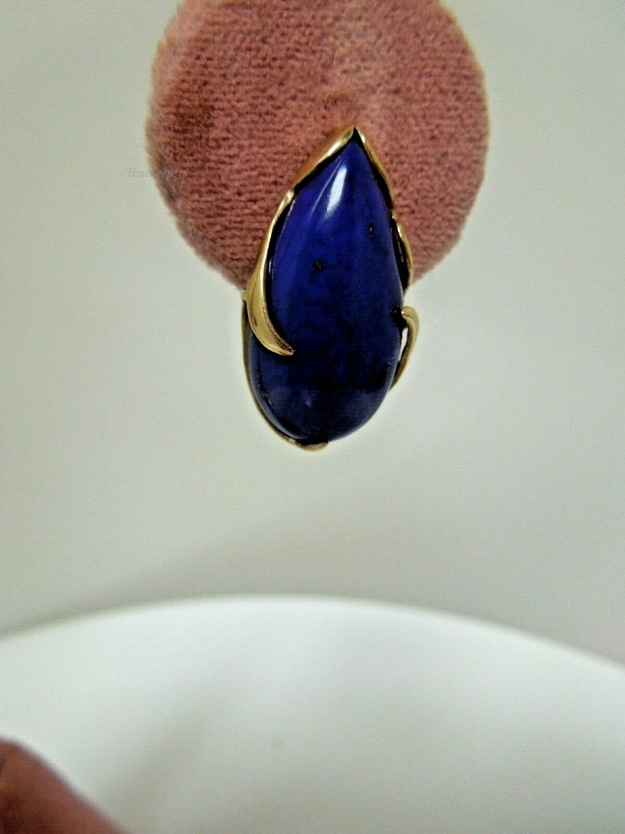 r962 Estate Vintage 14KT Yellow Gold Oval Genuine Blue Lapis Earrings Teardrop Pear