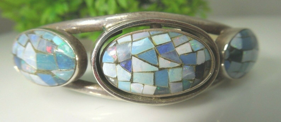 q436 Jay King DTR 925 Sterling Fire Opal Mosaic & Turquoise Reversible Cuff Bracelet