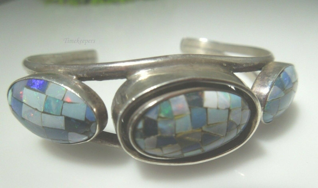 q436 Jay King DTR 925 Sterling Fire Opal Mosaic & Turquoise Reversible Cuff Bracelet