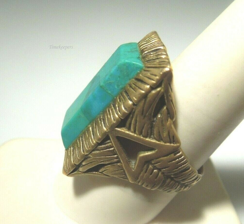 q437 Designer Studio Barse Bronze Turquoise Rectangle Textured Ring Size 8.75