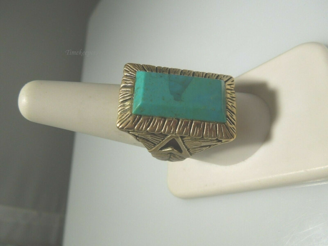 q437 Designer Studio Barse Bronze Turquoise Rectangle Textured Ring Size 8.75