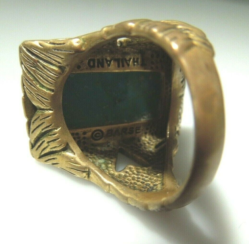 q437 Designer Studio Barse Bronze Turquoise Rectangle Textured Ring Size 8.75