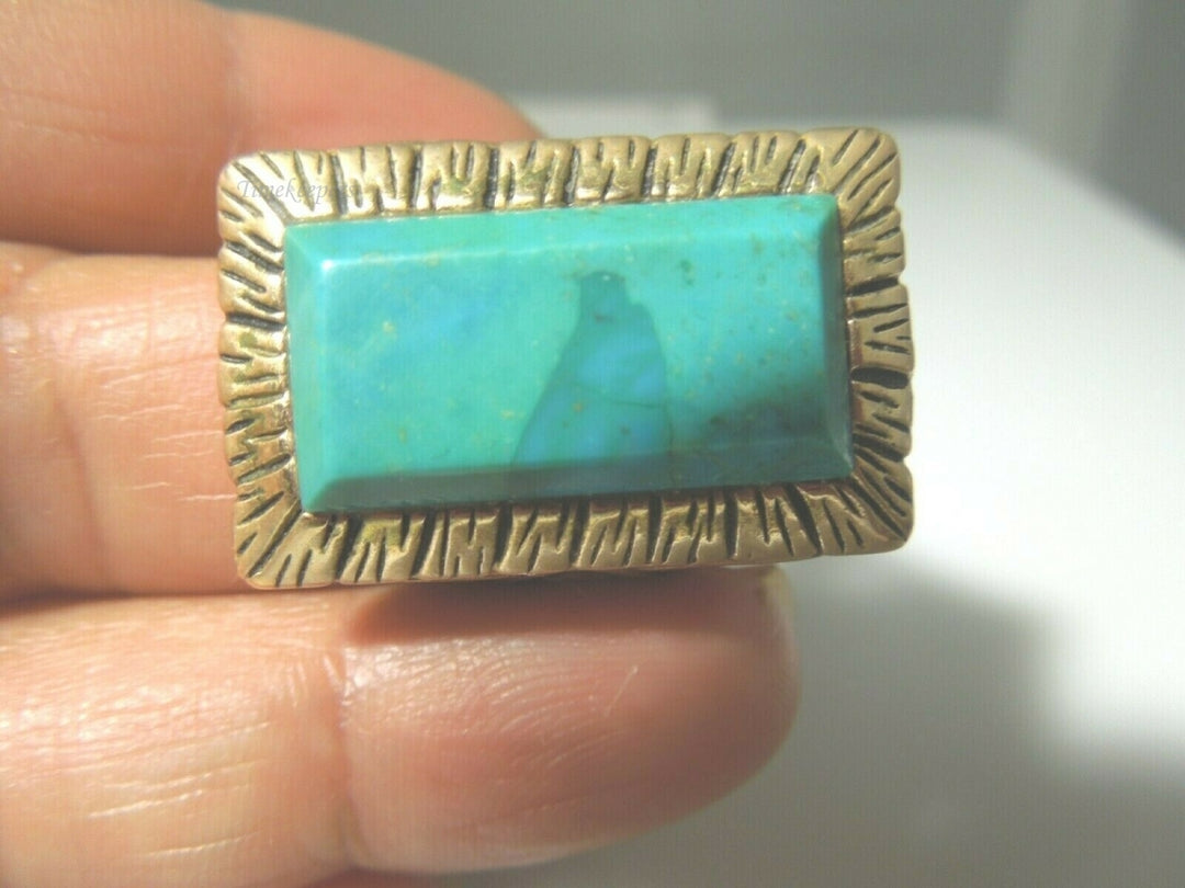 q437 Designer Studio Barse Bronze Turquoise Rectangle Textured Ring Size 8.75